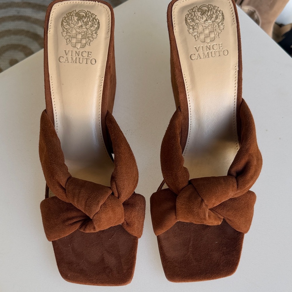 Vince Camuto Rust Brown Knotted Suede Slide Mules